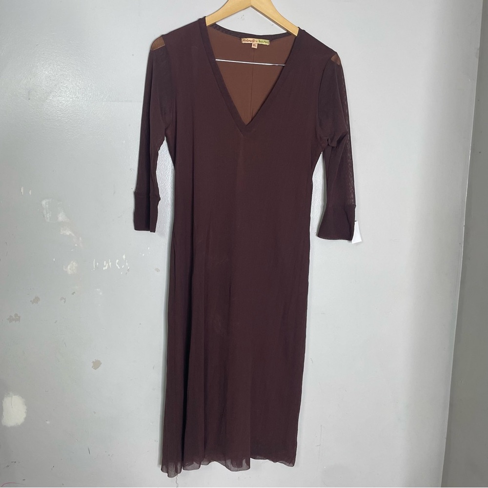 Petit Pois V Neck Knee Length 3/4 Sleeve Mesh Lined Dress Size XL
